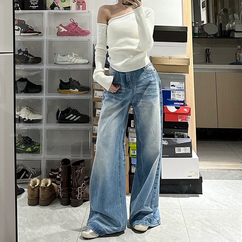 Retro Washed High Waist Wide Leg Jeans