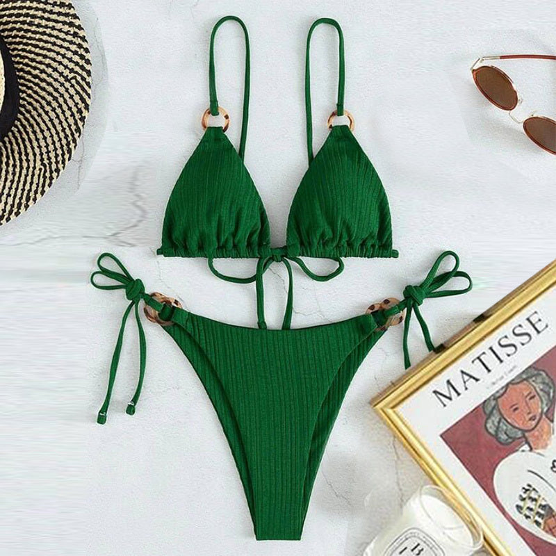 Solid Color Strap Bikini Two Swimsuits