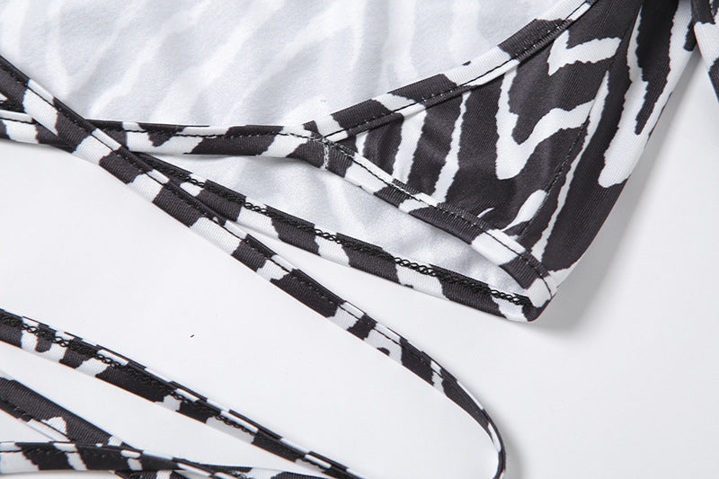 Striped Print Lace-up Short Tops