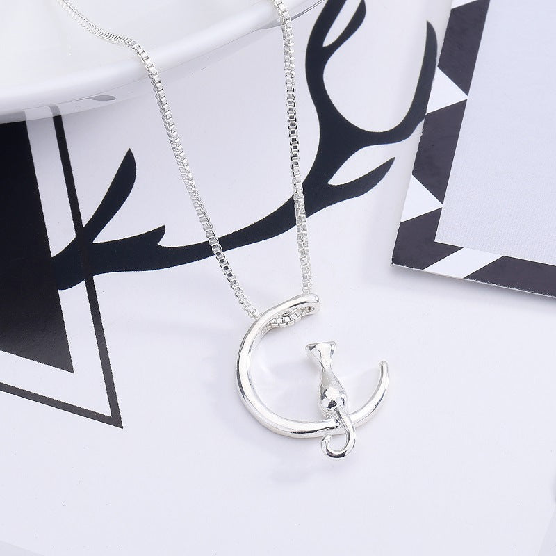 Cat Moon Pendant Necklace