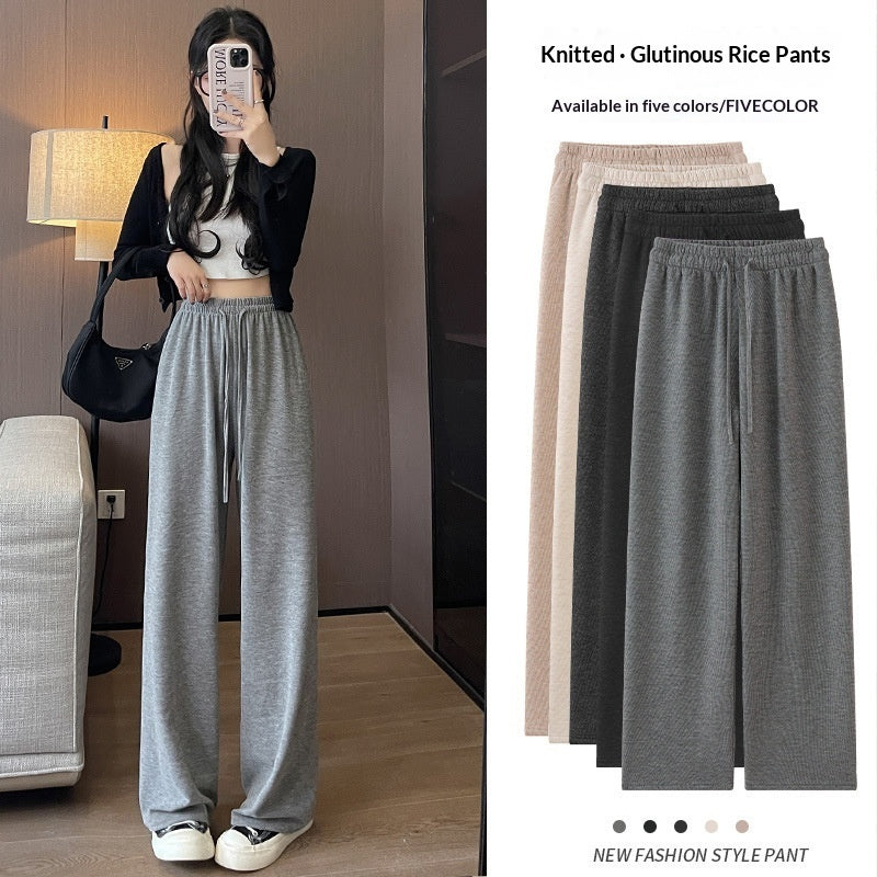 High-waisted Straight-leg Knit Wide-leg Pants