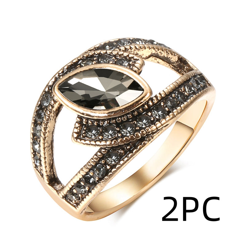 Kinel Boho Ethnic Bride Wedding Crystal Ring Antique Gold Color Big Zircon Stone Rings For Women Vintage Wedding Jewelry