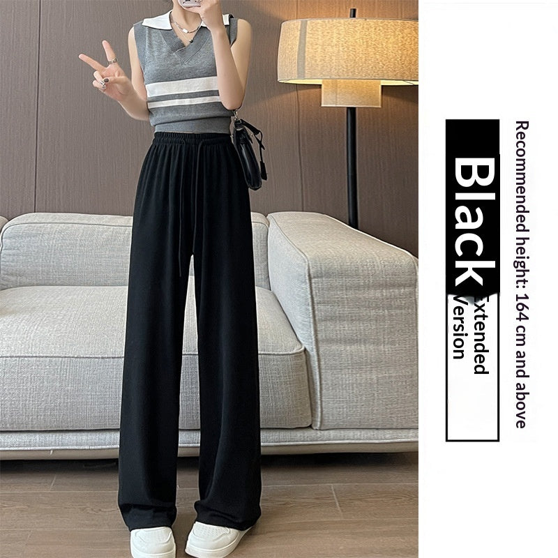 High-waisted Straight-leg Knit Wide-leg Pants