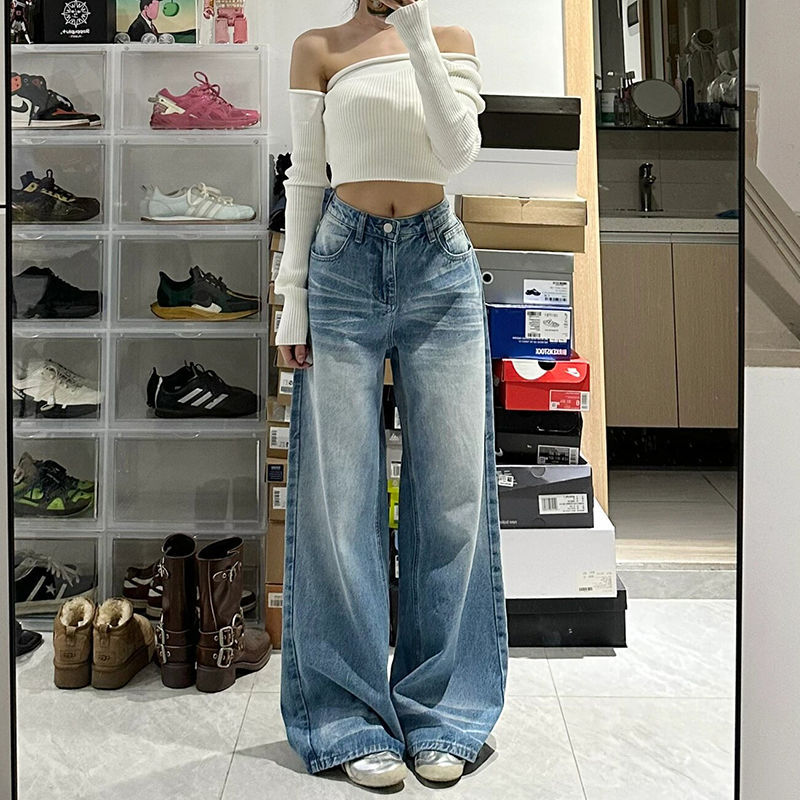 Retro Washed High Waist Wide Leg Jeans