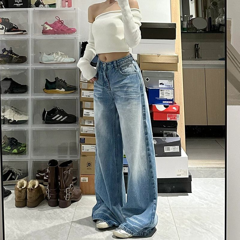 Retro Washed High Waist Wide Leg Jeans