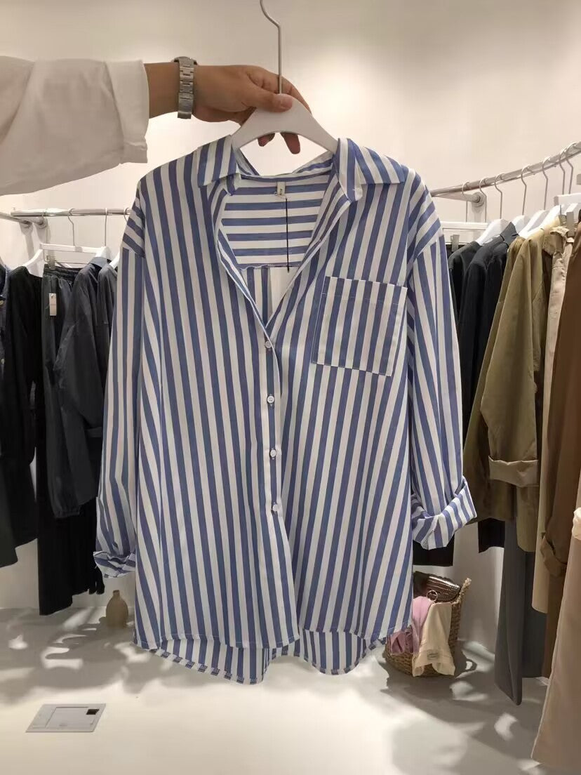 Vertical Striped Long-sleeved Shirt