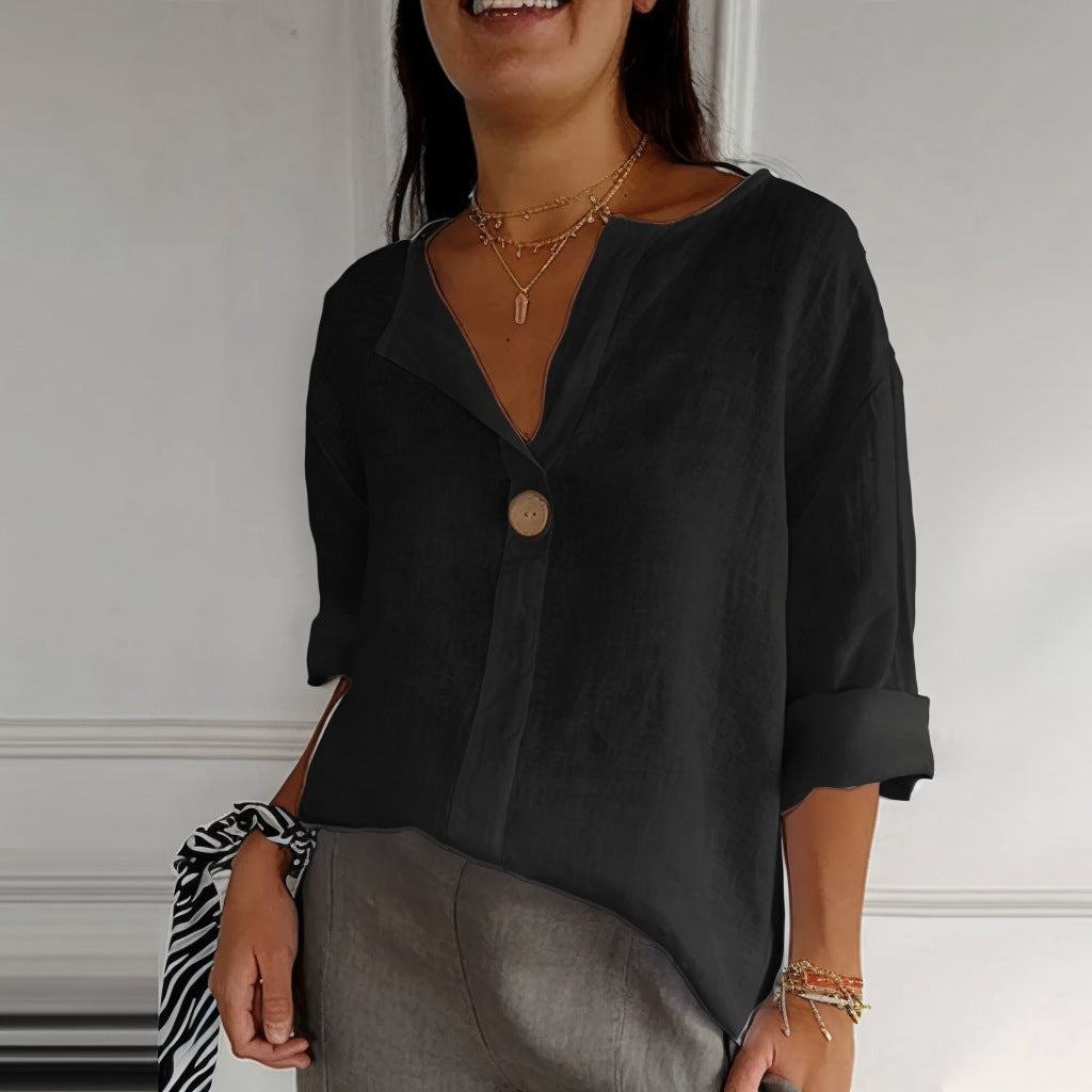 V-neck Long-sleeved T-shirt