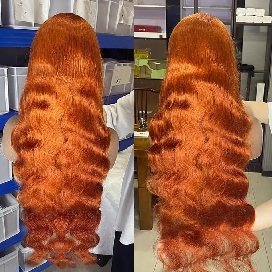 Orange Ginger Body Wave HD Transparent Human Hair Wigs