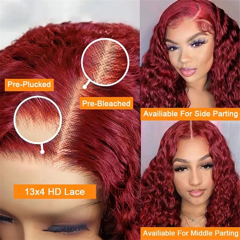 Burgundy Hd Lace Frontal Human Hair Curly Wigs