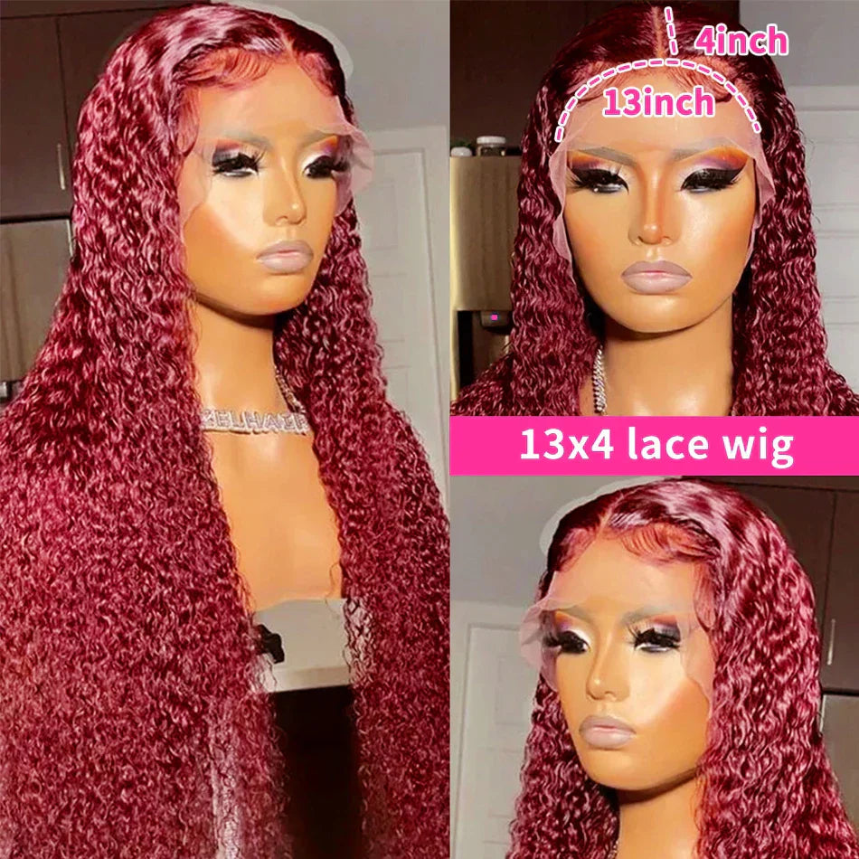 Burgundy Deep Wave Frontal Wig