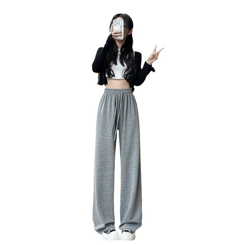 High-waisted Straight-leg Knit Wide-leg Pants