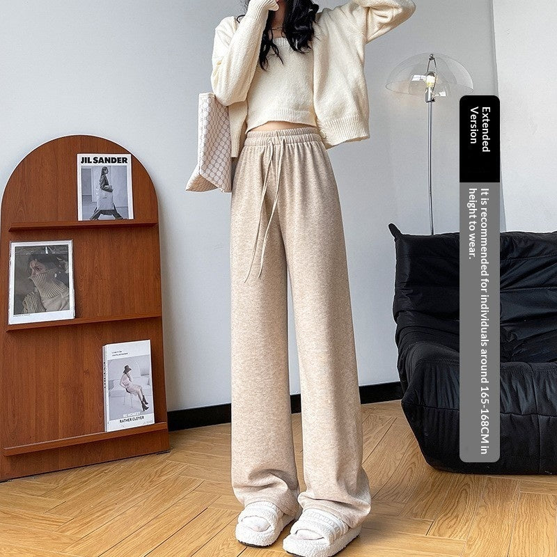 High-waisted Straight-leg Knit Wide-leg Pants