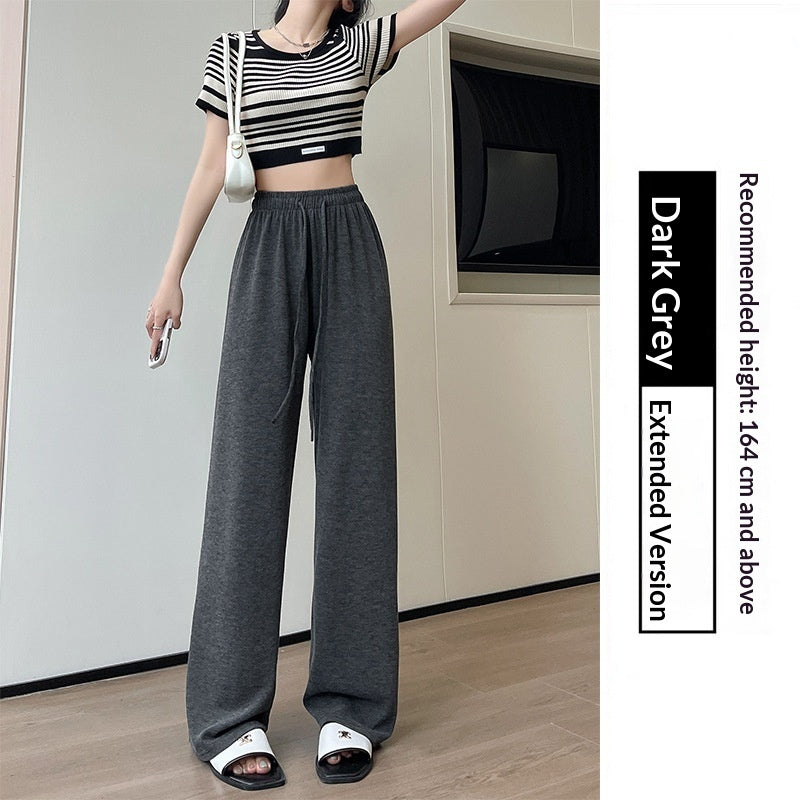 High-waisted Straight-leg Knit Wide-leg Pants